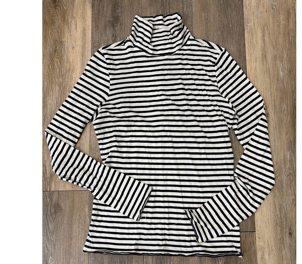 Rag & Bone Womens Large Black White Striped Turtleneck Long Sleeve Tee Top
